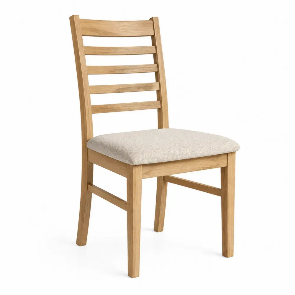 Silla de comedor de madera maciza de caucho acabado roble natural con asiento tapizado beige 45 x 52 x 95 cm
