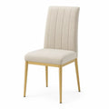 Silla de comedor tapizada beige 45x56x98 cm con respaldo acanalado y patas de acero color latón