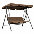 Columpio de jardín con toldo asiento acolchado tres plazas estructura de acero negro marrón 200 x 120 x 160 cm