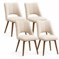 Juego de 4 sillas de comedor tapizadas en poliéster bouclé beige con patas de madera maciza de caucho color nogal 48 x 56 x 86 cm