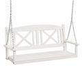 Banco colgante de exterior de pino blanco de 3 plazas con cadenas de acero plateadas 160 x 60 x 65 cm