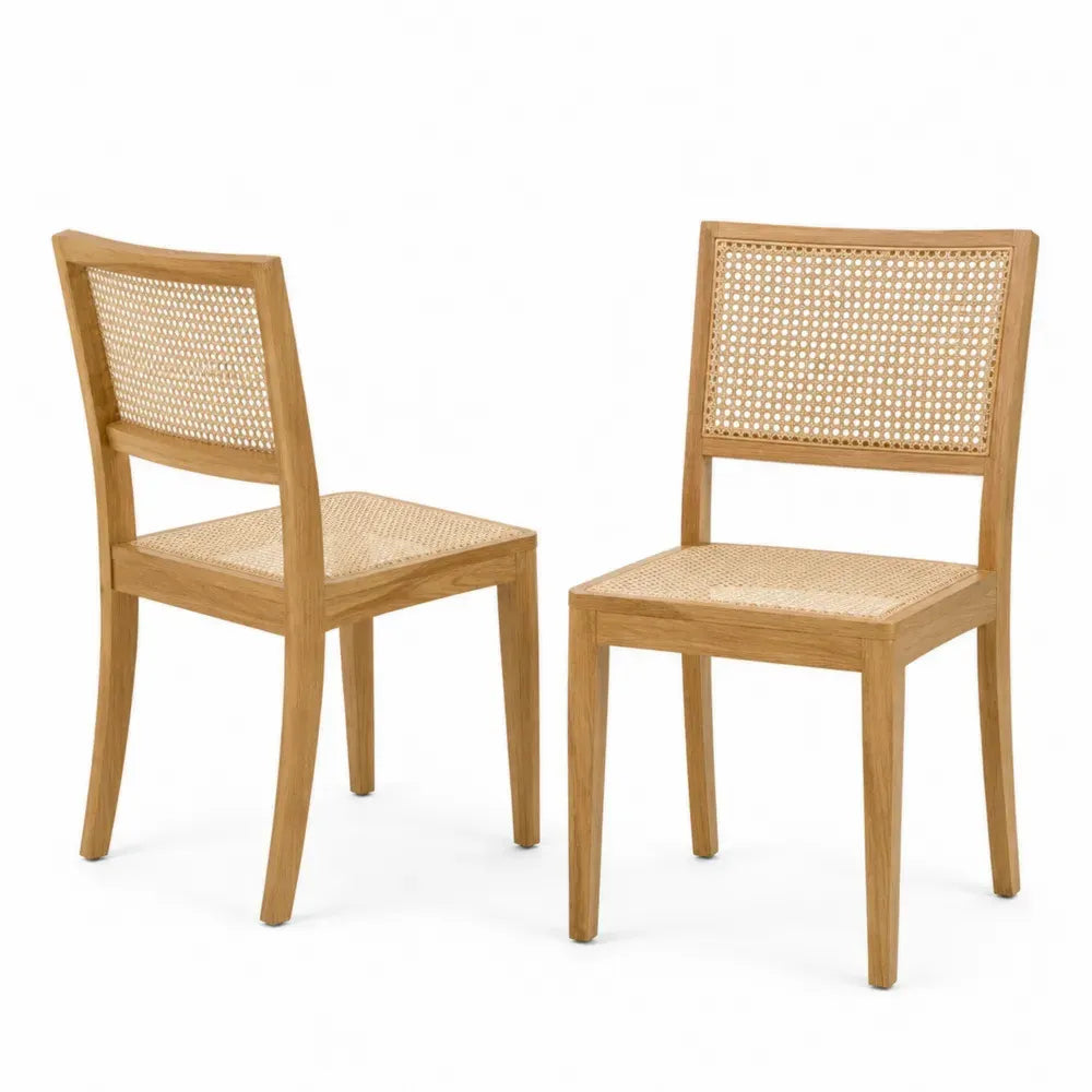 Juego de 2 sillas de comedor de madera maciza de caucho roble natural con asiento y respaldo de ratán trenzado 45 x 52 x 88 cm