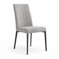 Silla de comedor tapizada en poliéster gris 45x56x98 cm con respaldo acanalado patas de acero negro