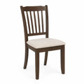 Silla de comedor de madera maciza de caucho acabado nogal oscuro con asiento tapizado beige 45 x 52 x 95 cm