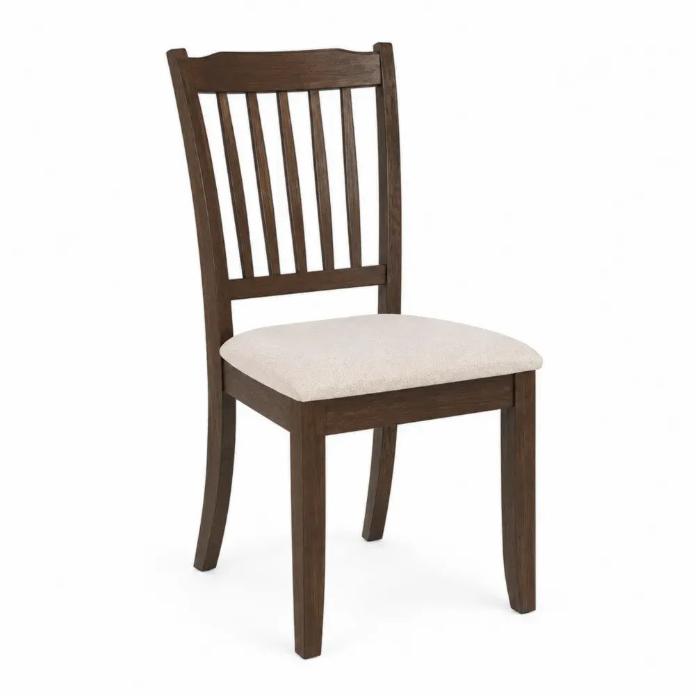 Silla de comedor de madera maciza de caucho acabado nogal oscuro con asiento tapizado beige 45 x 52 x 95 cm
