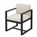 Silla de comedor con reposabrazos estructura rectangular de acero negro y cojines de poliéster beige 60 x 62 x 82 cm