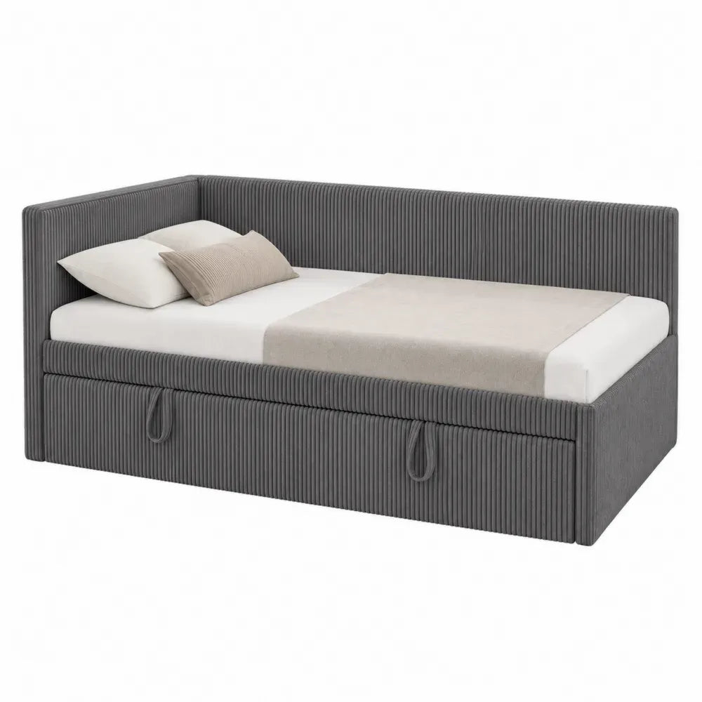 Cama diván con almacenamiento y 2 cajones tapizado poliéster gris oscuro 212 x 102 x 88 cm