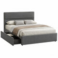 Cama doble tapizada con almacenaje 160 x 200 cm estructura con cajones laterales y acabado en tejido gris
