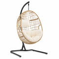 Silla colgante tipo huevo con soporte de acero ratán PE cojín beige 195 x 105 x 105 cm