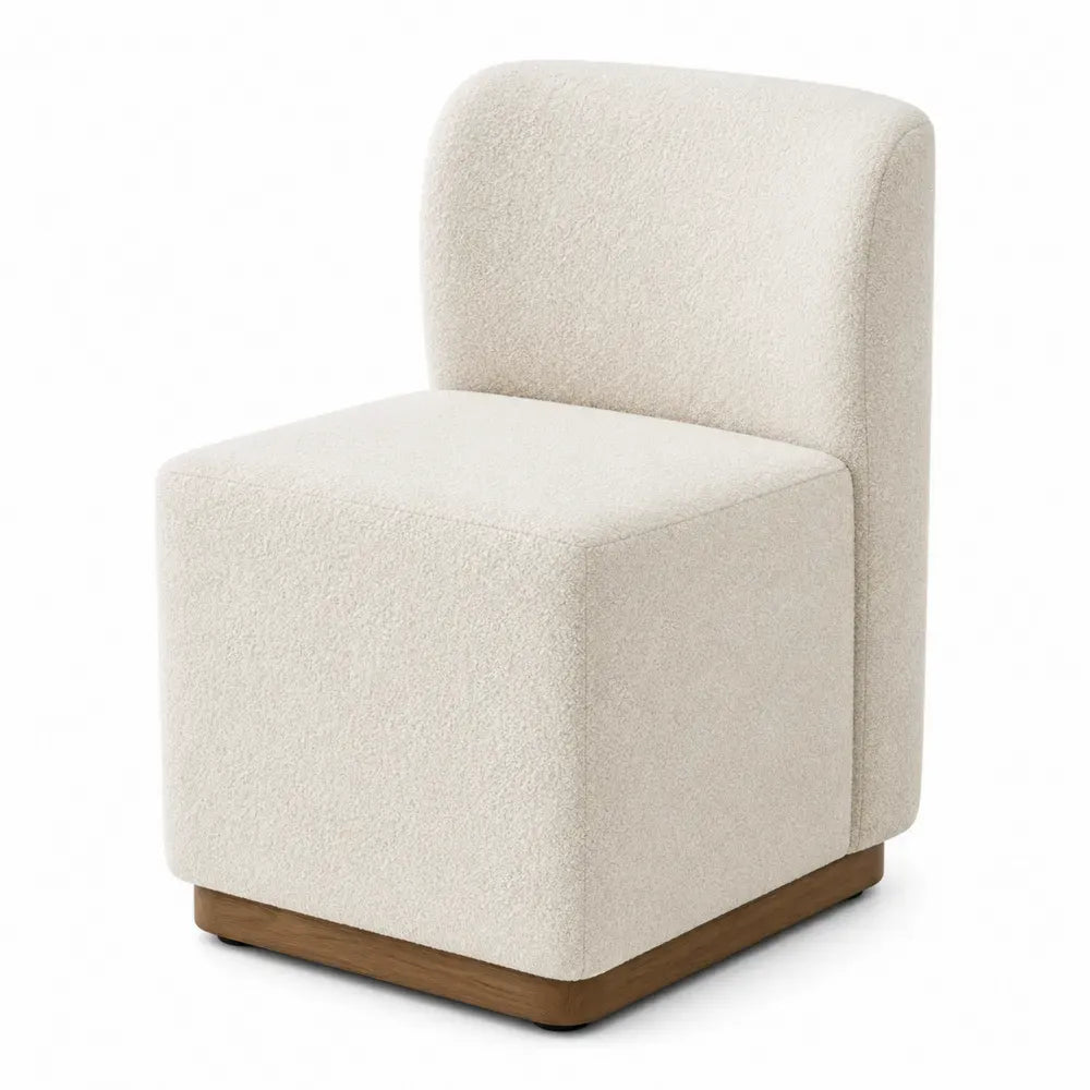 Silla de comedor tapizada en tejido bouclé beige 50x55x78 cm con base de madera efecto nogal