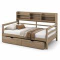 Cama individual con cabecero estantería y 2 cajones madera melamina roble claro 216 x 105 x 115 cm