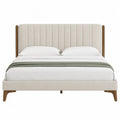 Cama doble tapizada con cabecero acolchado y estructura de madera para colchón 160 x 200 cm