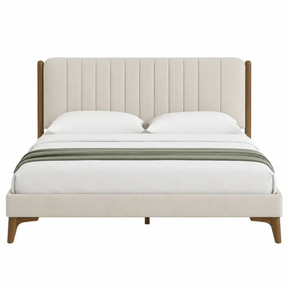 Cama doble tapizada con cabecero acolchado y estructura de madera para colchón 160 x 200 cm