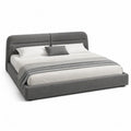 Cama doble tapizada gris con cabecero acolchado y somier de láminas