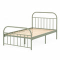 Cama individual de acero verde con cabecero y piecero curvos con somier de láminas 90 x 200 cm 205 x 96 x 105 cm