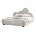 Cama doble tapizada beige con cabecero ondulado y detalles verde menta para colchón 160 x 200 cm 210 x 170 x 110 cm